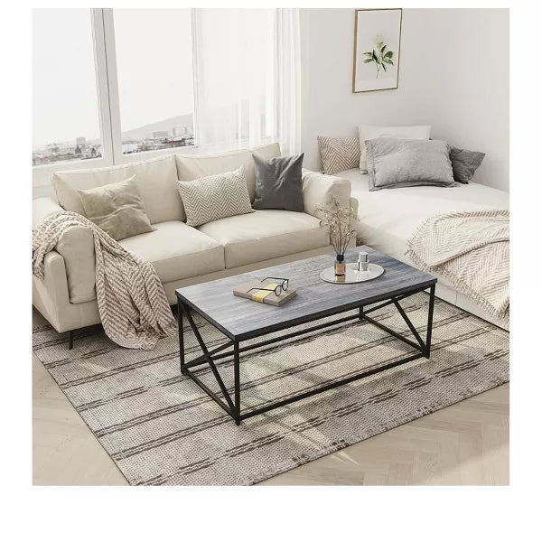 Year Color Modern Rectangle X Frame Farmhouse Coffee Table, Gray