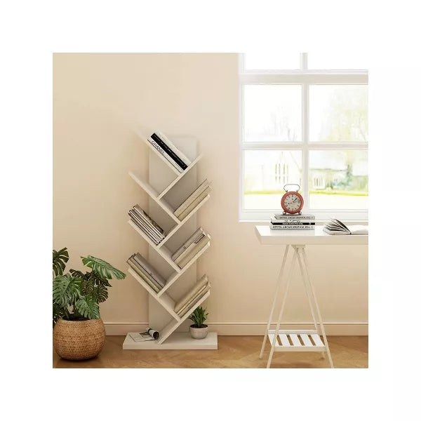 Year Color Free Standing Retro Wood 8 Shelves Bookcase