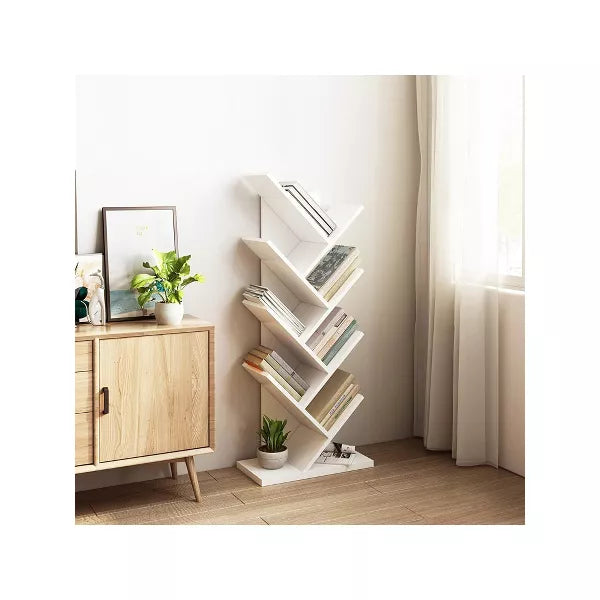 Year Color Free Standing Retro Wood 8 Shelves Bookcase