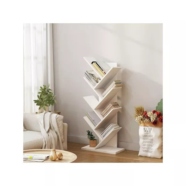 Year Color Free Standing Retro Wood 8 Shelves Bookcase