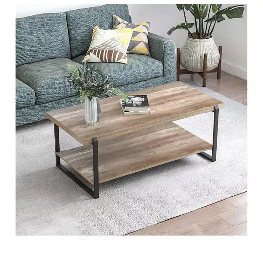 Year Color Modern Rectangle 2 Tier Farmhouse Coffee Table, Brown