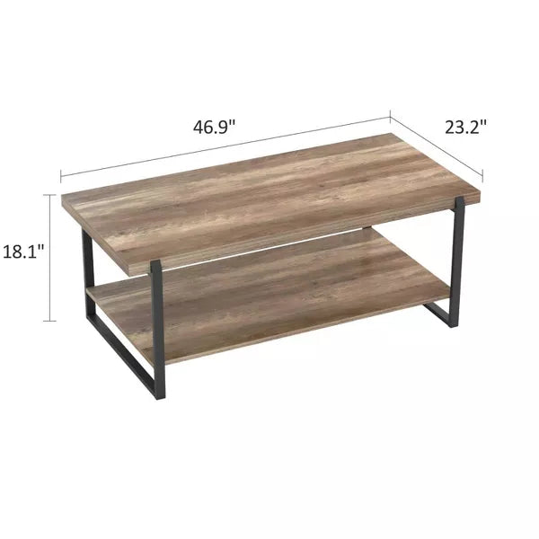 Year Color Modern Rectangle 2 Tier Farmhouse Coffee Table, Brown