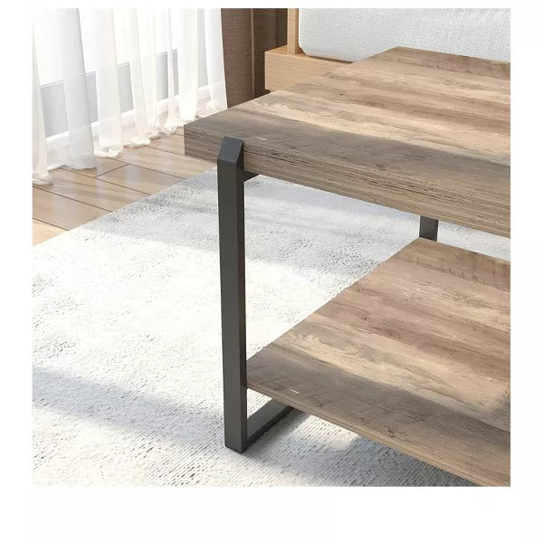 Year Color Modern Rectangle 2 Tier Farmhouse Coffee Table, Brown