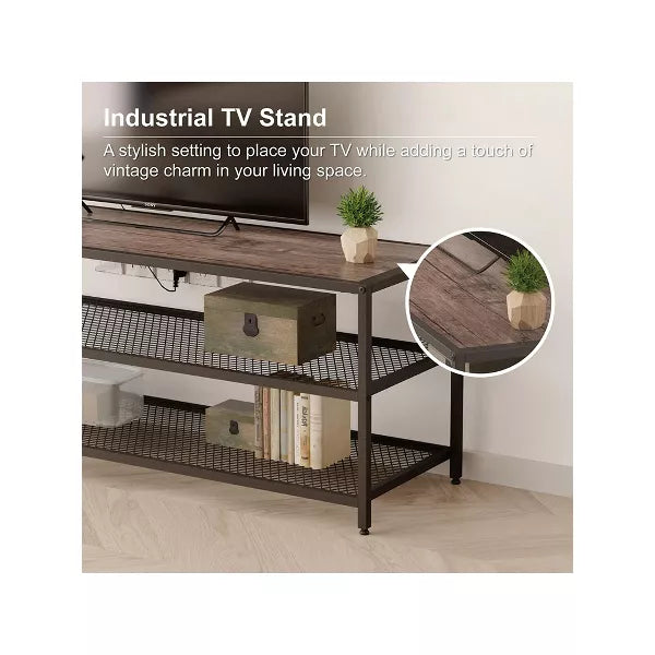 Year Color 3-Tier Entertainment Center Industrial TV Stand with Open Storage Shelves