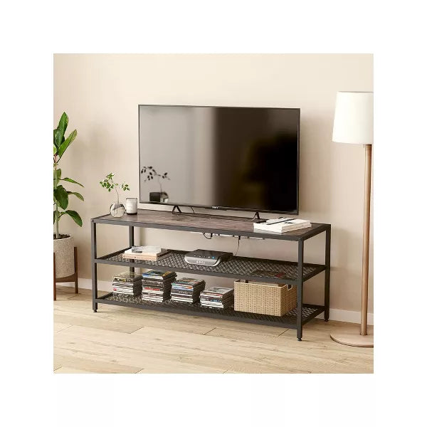 Year Color 3-Tier Entertainment Center Industrial TV Stand with Open Storage Shelves