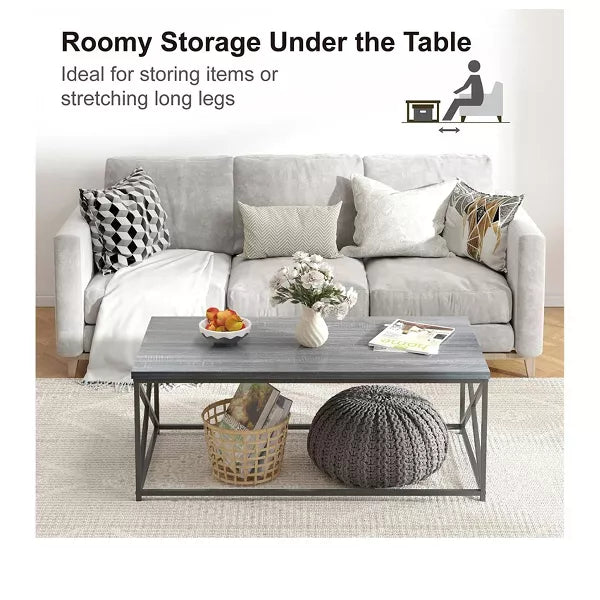 Year Color Modern Rectangle X Frame Farmhouse Coffee Table, Gray