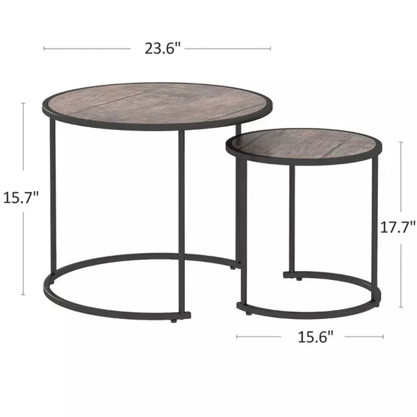 Year Color Round Industrial Nesting Coffee Tables Set of 2 for Bedroom, Office, Living Room